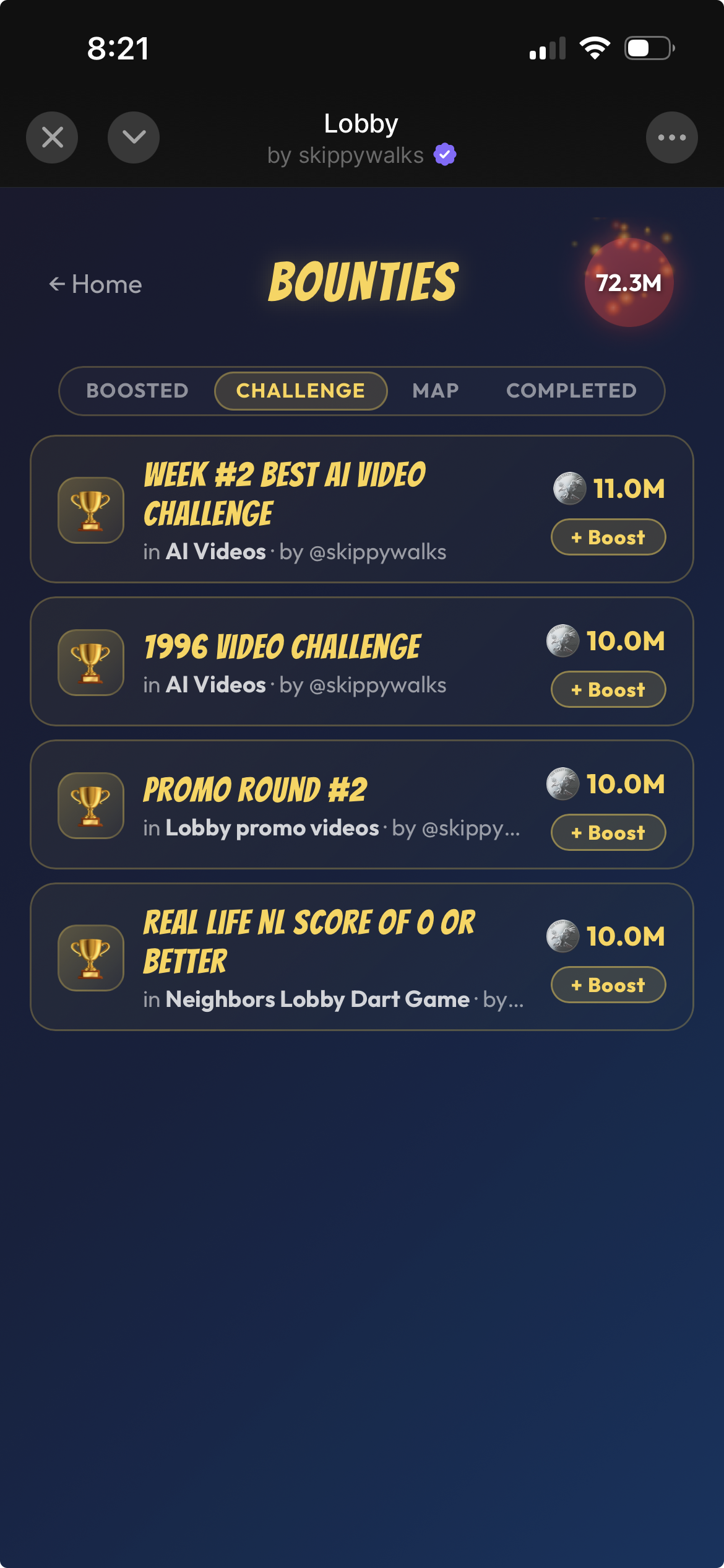 Lobby app — live challenges