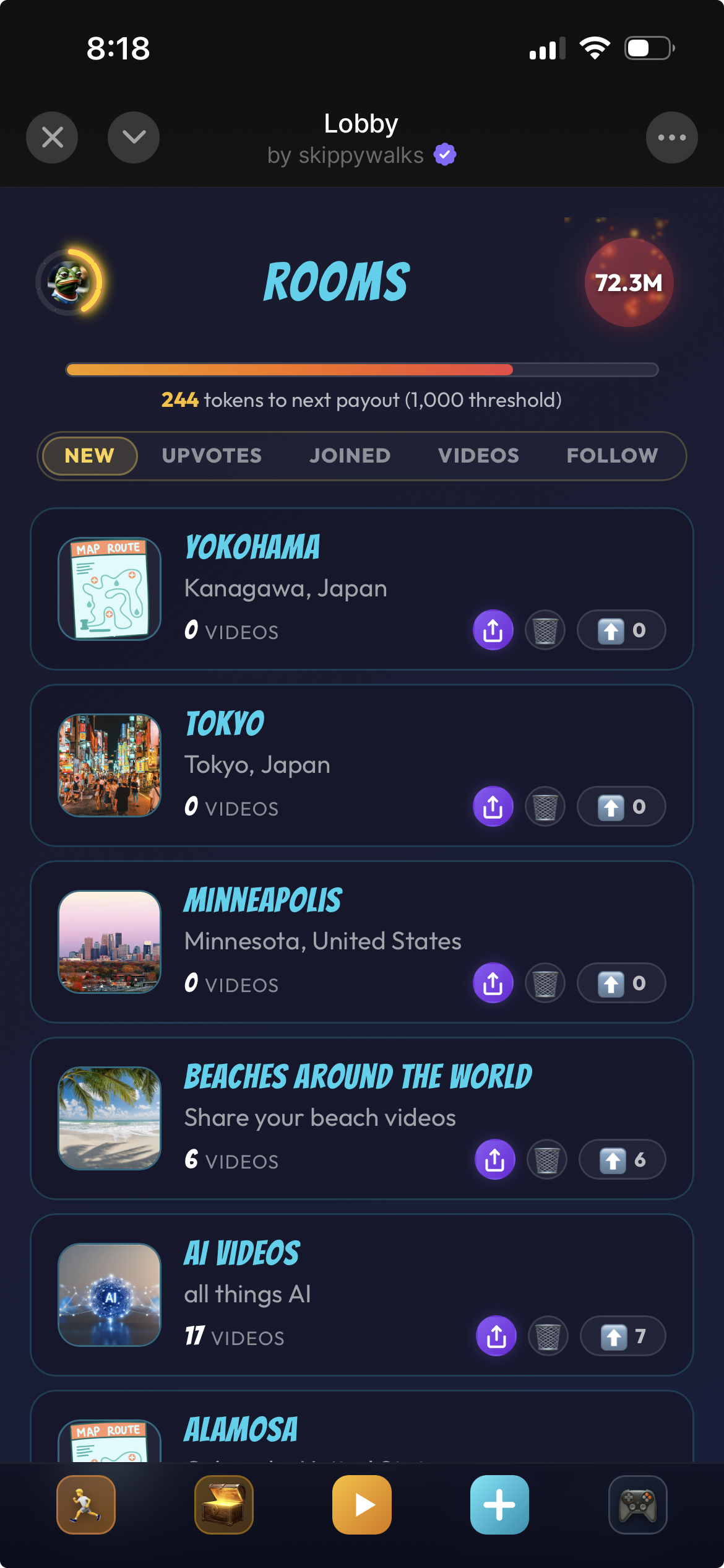 Lobby app — rooms list
